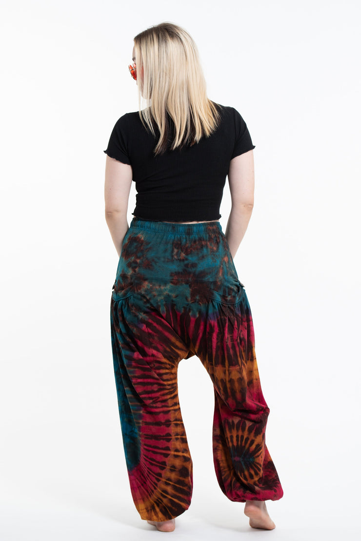 Tie Dye Cotton Women Harem Pants in Blue Brown