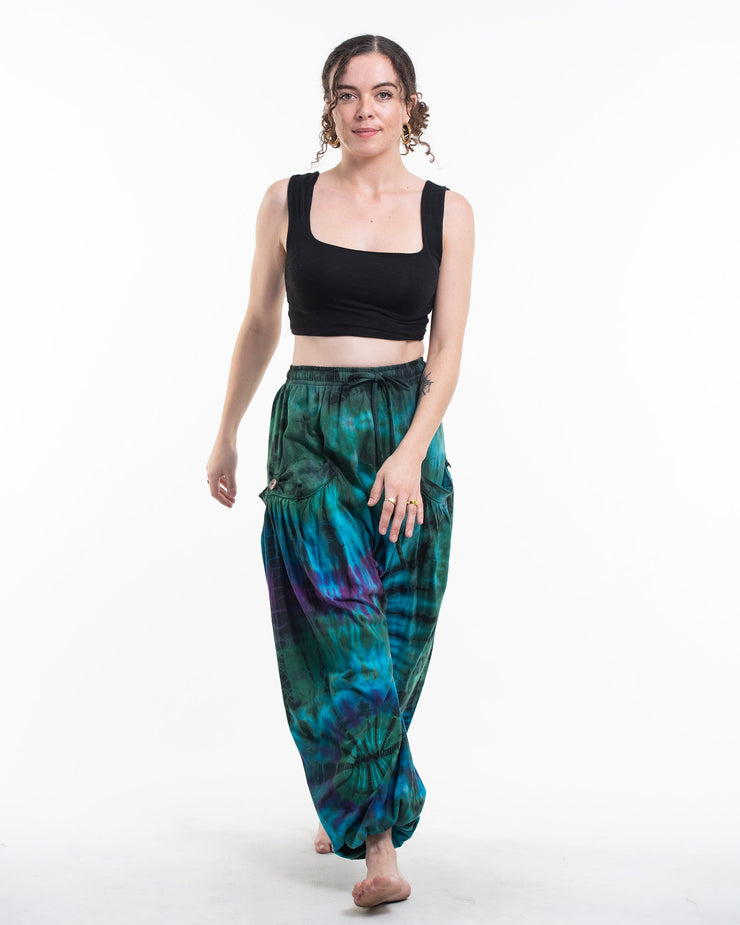 Tie Dye Cotton Women Harem Pants in Blue Green