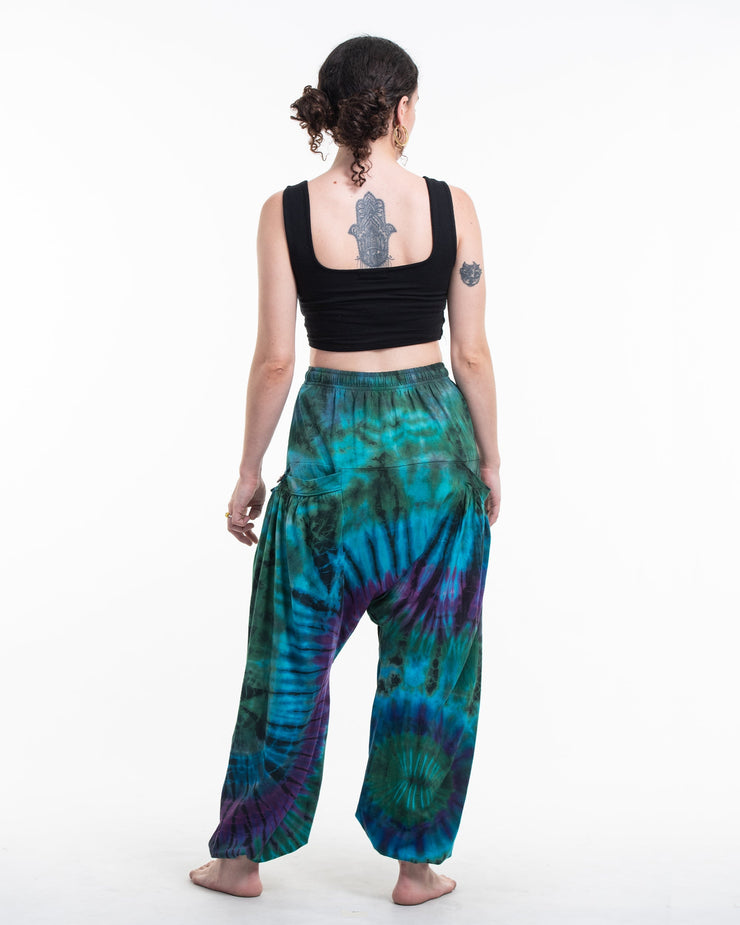 Tie Dye Cotton Women Harem Pants in Blue Green