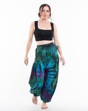 Tie Dye Cotton Women Harem Pants in Blue Green