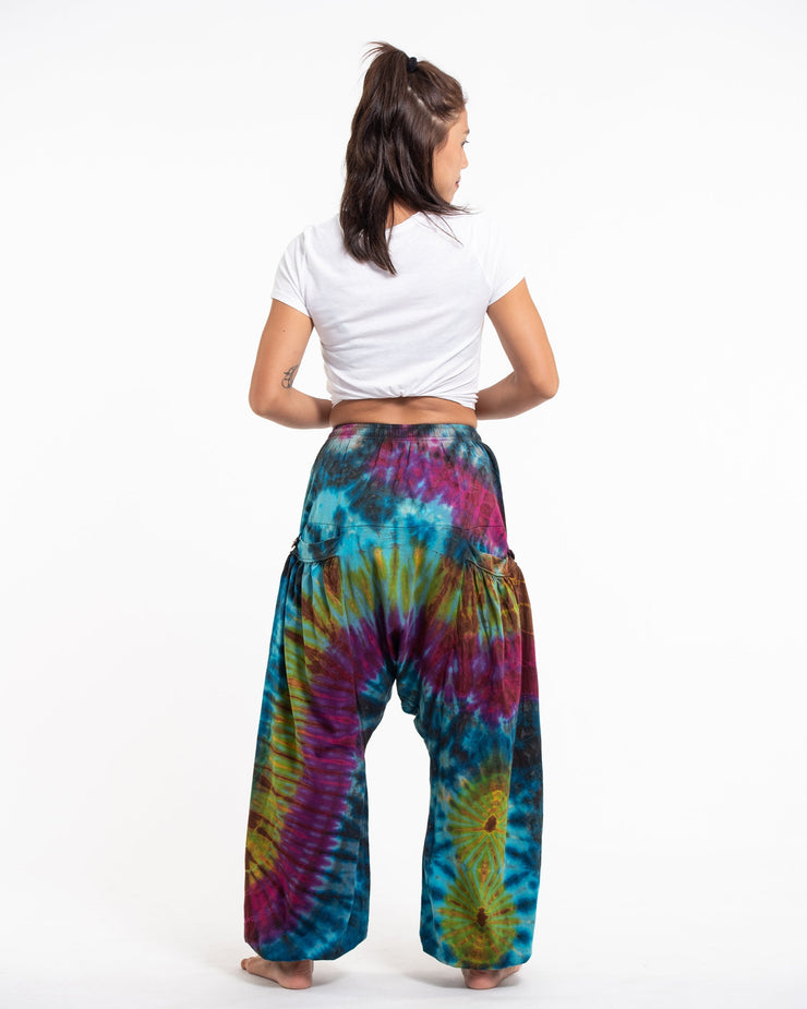 Tie Dye Cotton Women Harem Pants in Blue Yellow