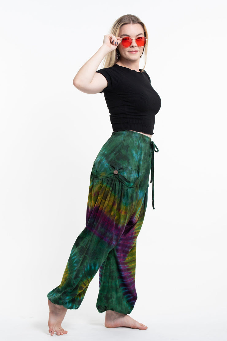 Tie Dye Cotton Women Harem Pants in Green Yellow