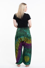 Tie Dye Cotton Women Harem Pants in Green Yellow