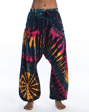 Tie Dye Cotton Women Harem Pants in Navy Rainbow