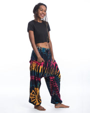 Tie Dye Cotton Women Harem Pants in Navy Rainbow