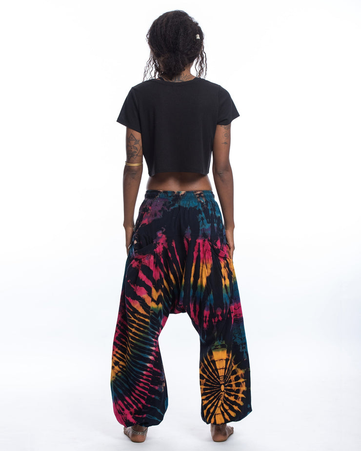 Tie Dye Cotton Women Harem Pants in Navy Rainbow