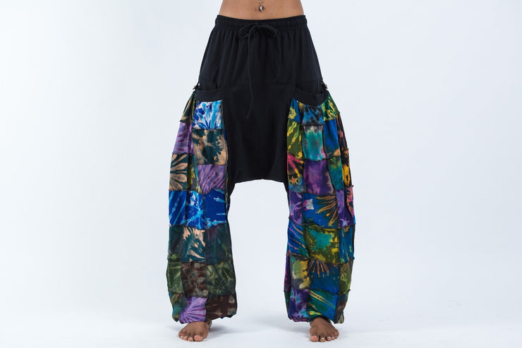 Tie Dye Cotton Women Harem Pants in Patchwork Black