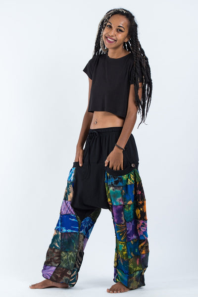 Tie Dye Cotton Women Harem Pants in Patchwork Black