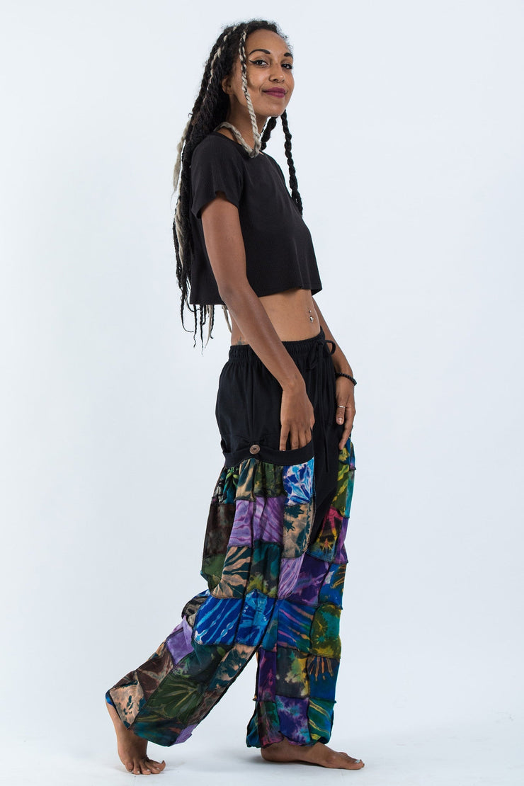 Tie Dye Cotton Women Harem Pants in Patchwork Black