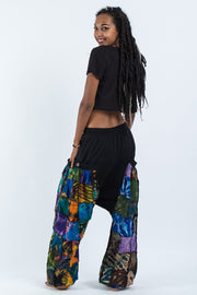 Tie Dye Cotton Women Harem Pants in Patchwork Black