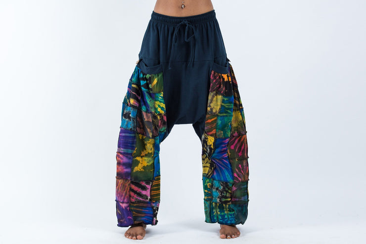 Tie Dye Cotton Women Harem Pants in Patchwork Blue