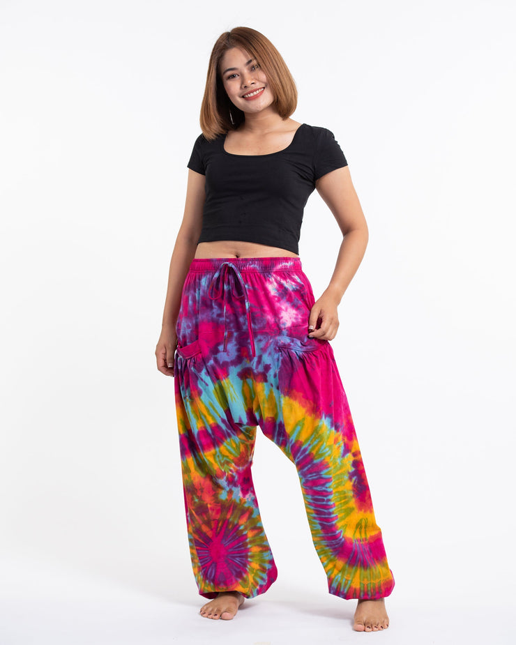 Tie Dye Cotton Women Harem Pants in Pink