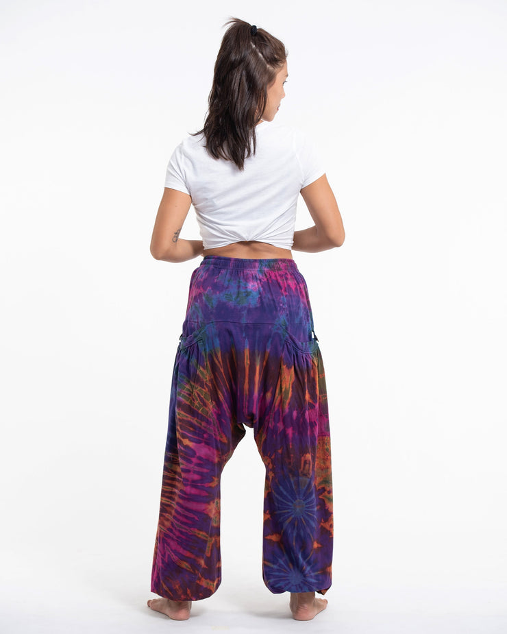 Tie Dye Cotton Women Harem Pants in Purple Rainbow