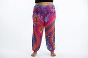 Plus Size Tie Dye Cotton Women Harem Pants in Pink