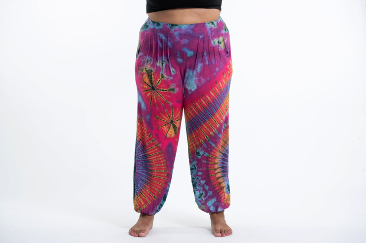 Plus Size Tie Dye Cotton Women Harem Pants in Pink