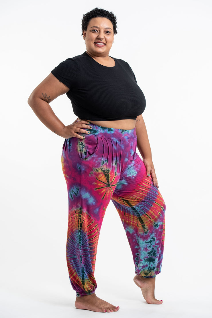 Plus Size Tie Dye Cotton Women Harem Pants in Pink