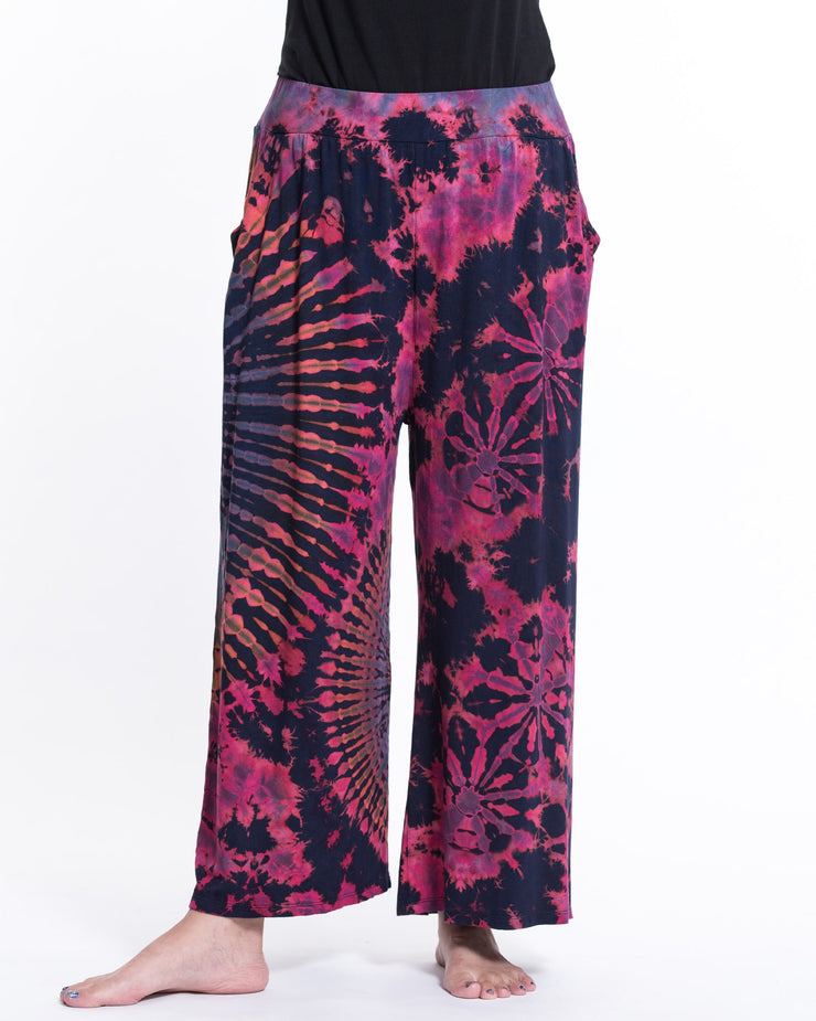 Tie Dye Wide Leg Palazzo Harem Pants Cotton in Navy Pink