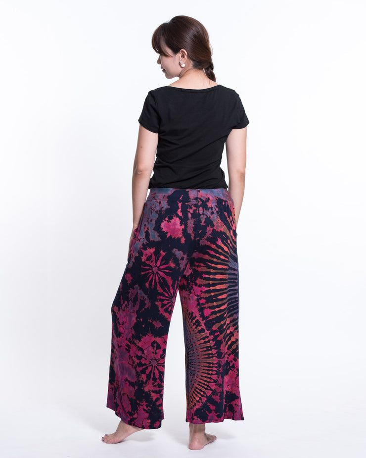 Tie Dye Wide Leg Palazzo Harem Pants Cotton in Navy Pink