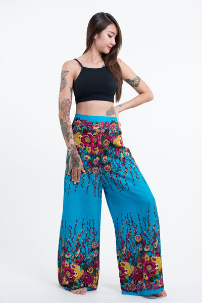 Floral Palazzo Style Harem Pants in Ocean Blue