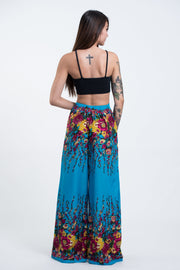 Floral Palazzo Style Harem Pants in Ocean Blue