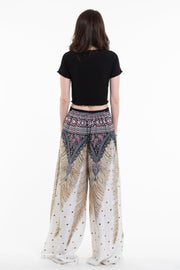 Peacock Feathers Palazzo Style Harem Pants in White