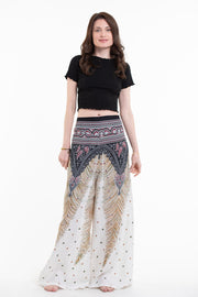 Peacock Feathers Palazzo Style Harem Pants in White