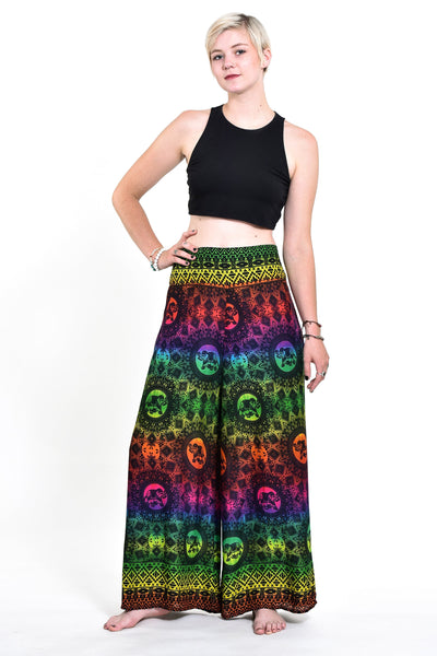 Rainbow Elephant Palazzo Style Elephant Pants in Green