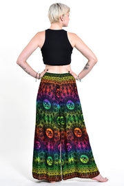 Rainbow Elephant Palazzo Style Elephant Pants in Green