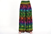 Rainbow Elephant Palazzo Style Elephant Pants in Green