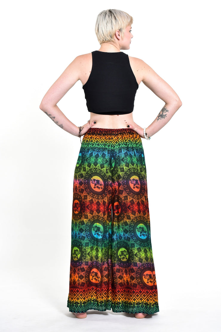 Rainbow Elephant Palazzo Style Elephant Pants in Orange