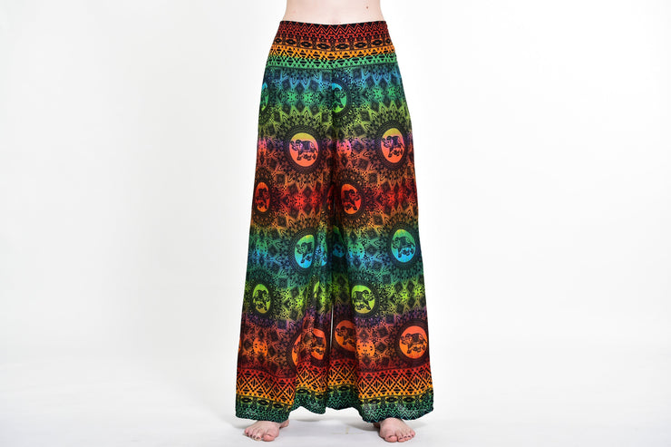 Rainbow Elephant Palazzo Style Elephant Pants in Orange