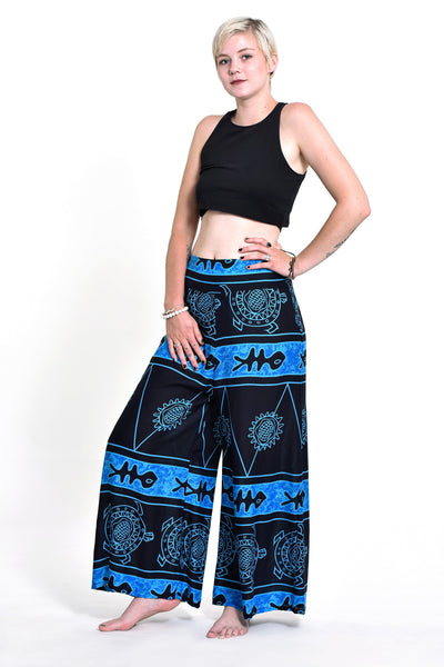 Turtle Print Palazzo Style Harem Pants in Blue