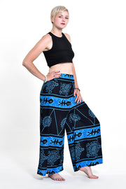 Turtle Print Palazzo Style Harem Pants in Blue