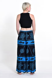 Turtle Print Palazzo Style Harem Pants in Blue