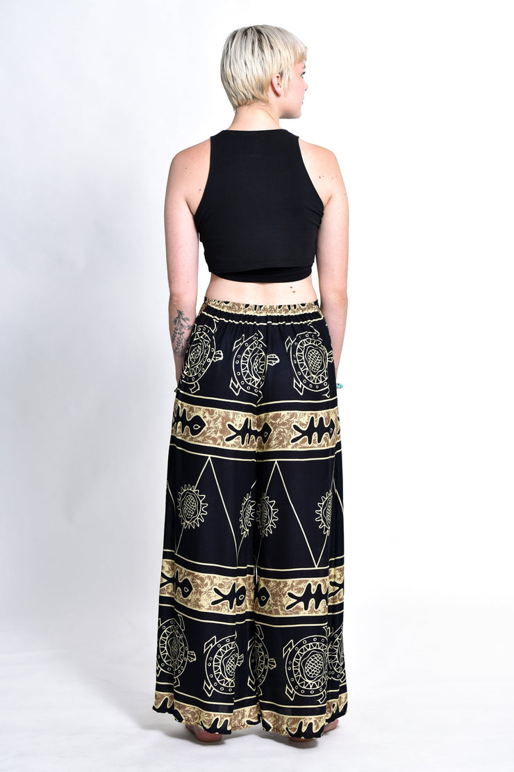 Turtle Print Palazzo Style Harem Pants in Gold