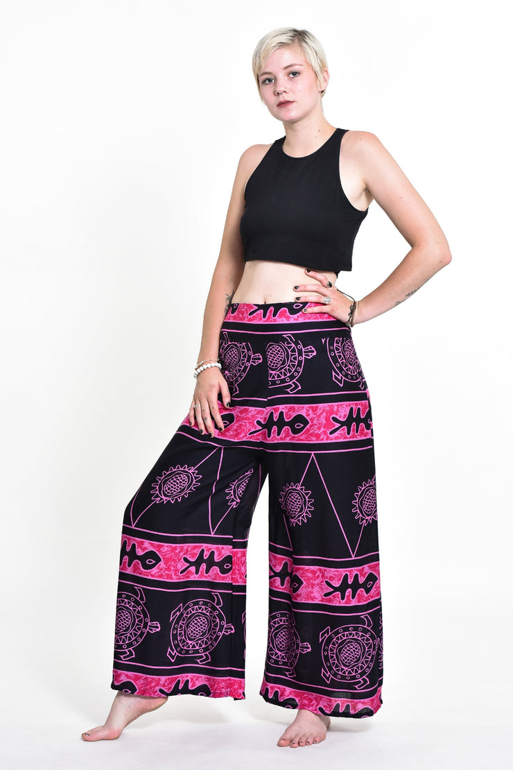 Turtle Print Palazzo Style Harem Pants in Pink