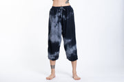 Women's Tie Dye Drawstring Yoga Massage Cropped Pants in Black