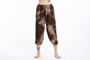 Women's Tie Dye Drawstring Yoga Massage Cropped Pants in Brown