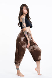 Women's Tie Dye Drawstring Yoga Massage Cropped Pants in Brown