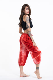 Women's Tie Dye Drawstring Yoga Massage Cropped Pants in Red