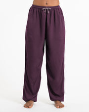 Solid Color Drawstring Women's Yoga Massage Pants in Dark Purple