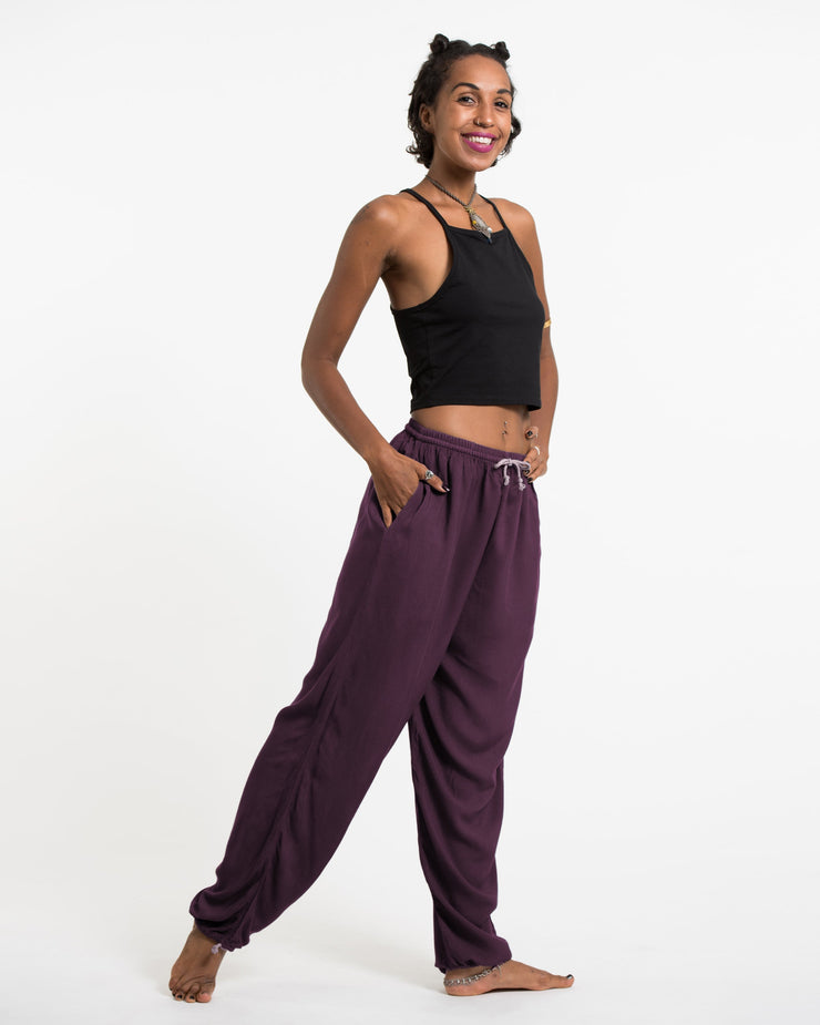 Solid Color Drawstring Women's Yoga Massage Pants in Dark Purple