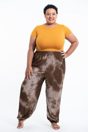 Plus Size Tie Dye Drawstring Women's Yoga Massage Pants in Brown