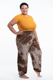 Plus Size Tie Dye Drawstring Women's Yoga Massage Pants in Brown