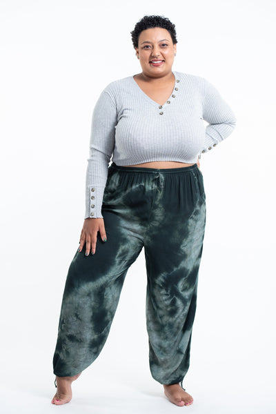 Plus Size Tie Dye Drawstring Women's Yoga Massage Pants in Dark Teal