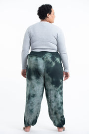 Plus Size Tie Dye Drawstring Women's Yoga Massage Pants in Dark Teal