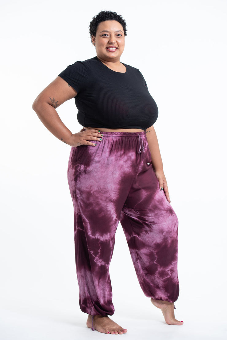 Plus Size Tie Dye Drawstring Women's Yoga Massage Pants in Dark Purple