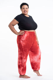 Plus Size Tie Dye Drawstring Women's Yoga Massage Pants in Red