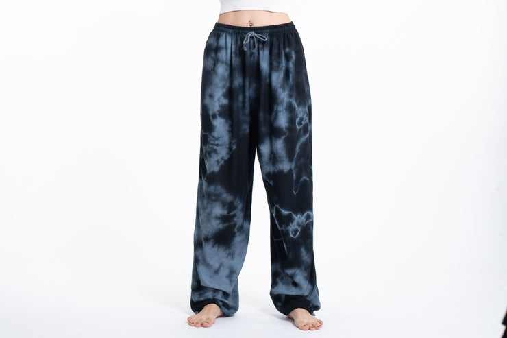 Tie Dye Drawstring Women's Yoga Massage Pants in Black