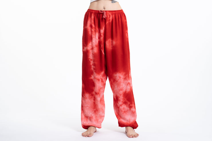 Tie Dye Drawstring Women's Yoga Massage Pants in Red